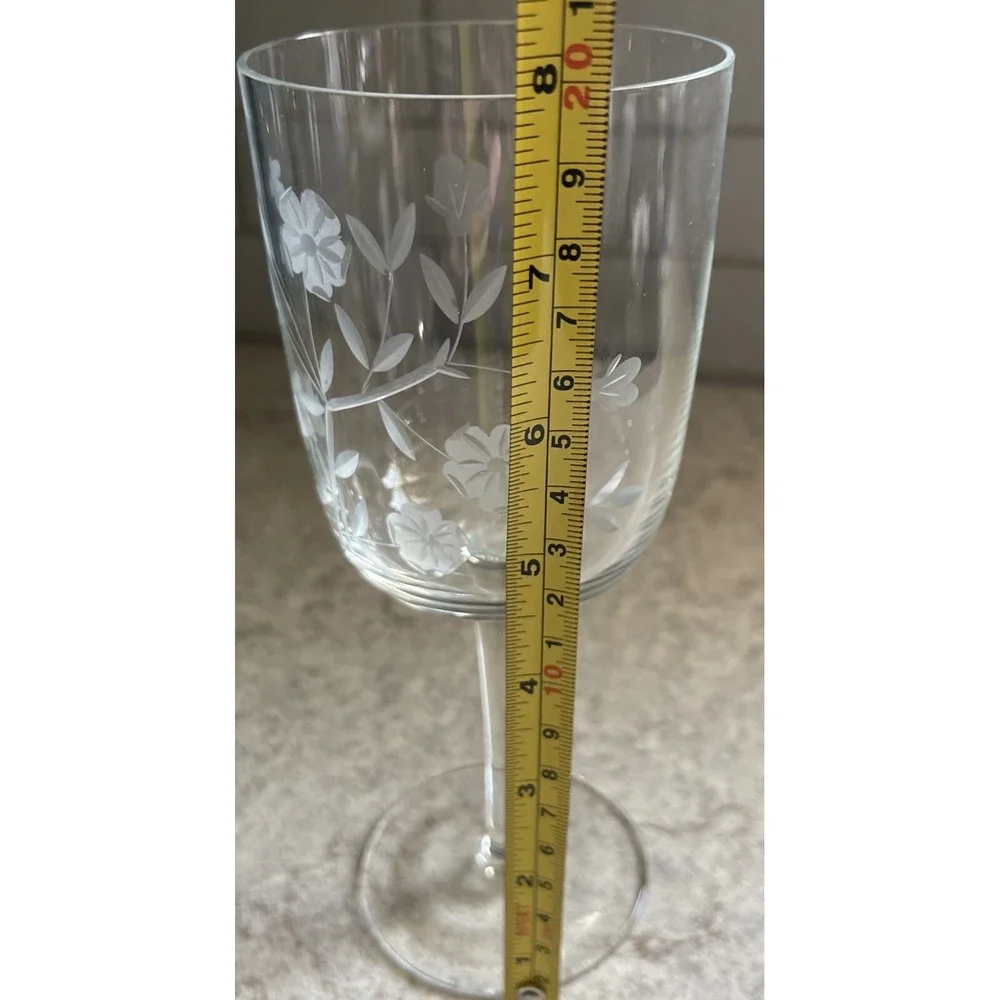 Vintage Etched Frosted Crystal Stemmed Wine Goblet Glass 3